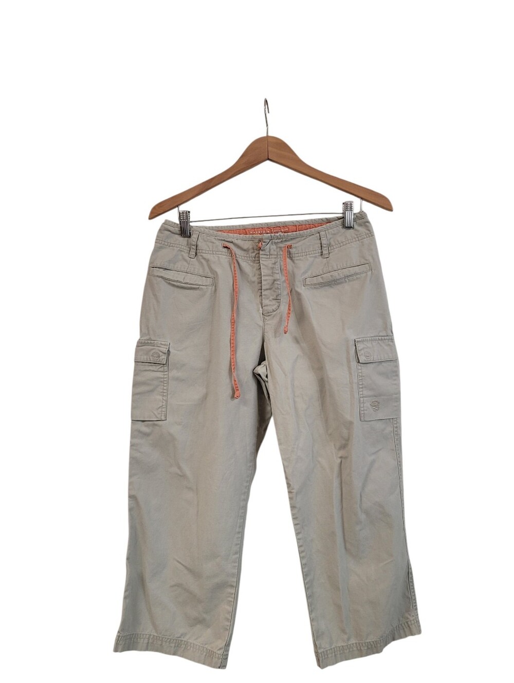 Moutain Hardwar Women's Beige Cotton Cargo Hiking Pants Drawstring Logo Size 8
